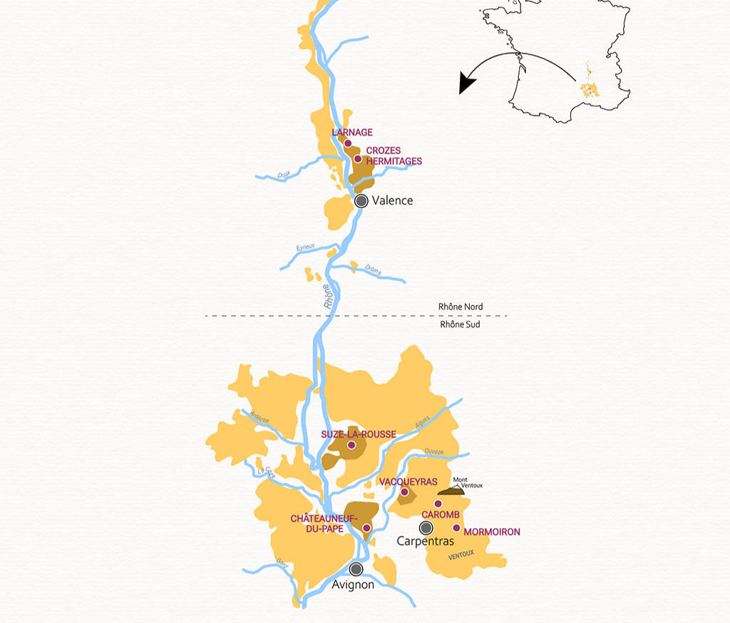 Localisation des vignes Labadens dans la Vallée du Rhône